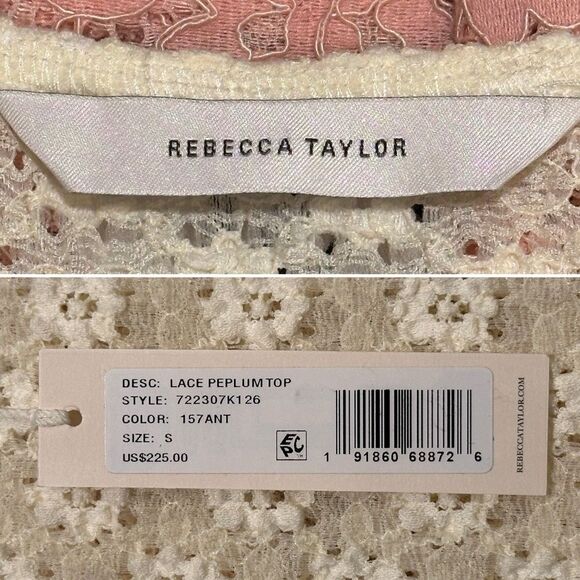 REBECCA TAYLOR Stretch Lace Peplum Top Sheer S NEW with Tags - Picture 7 of 15